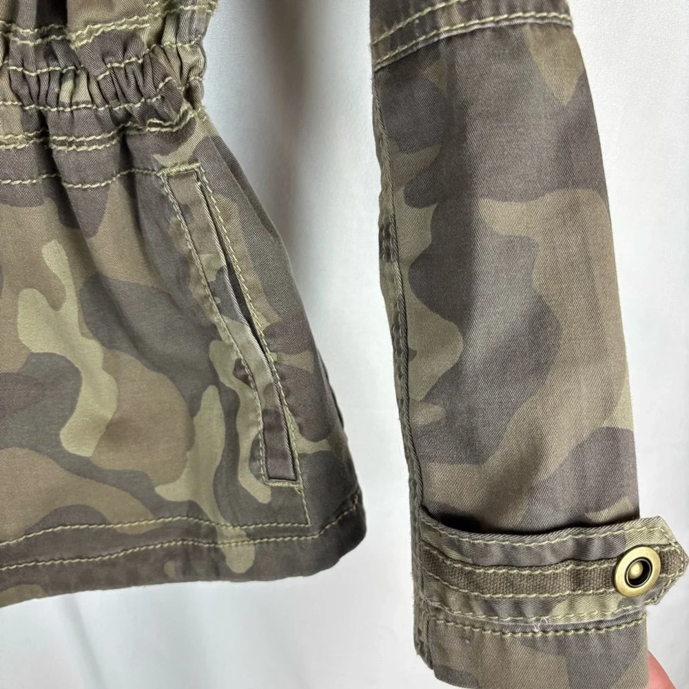 Marrakech Green and Brown Camo Utility Jacket with Cinched Waist/Hip 4 Pocket - Picture 8 of 16